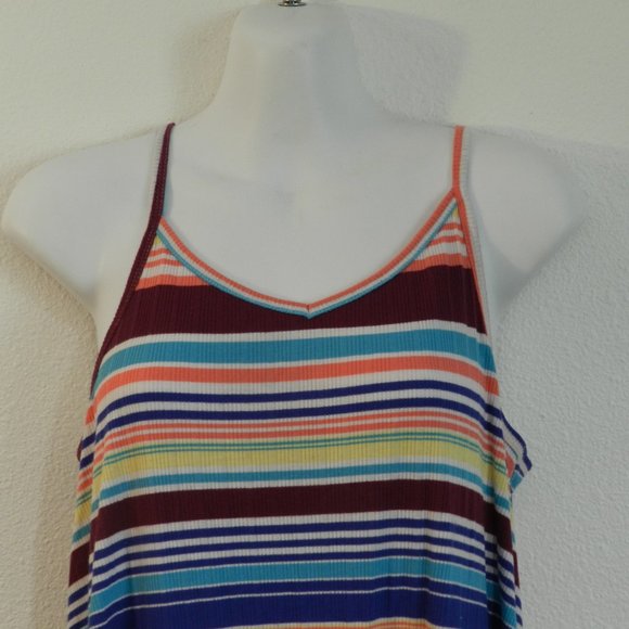 Serape stripe pattern rib knit adjustable strap racer back casual sundress - Picture 3 of 7